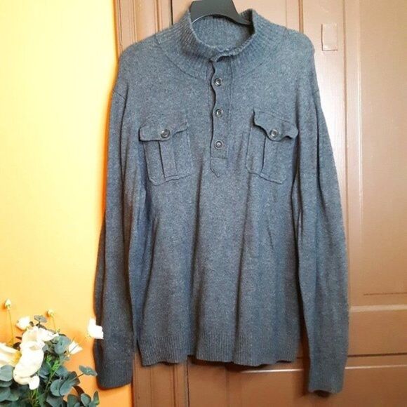 Gap Men Grey Half Button Long Sleeve Sweater size XXL - Picture 1 of 12